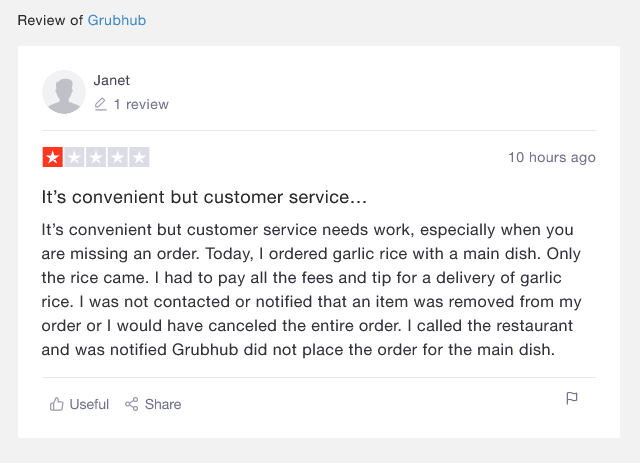 grubhub review on trustpilot